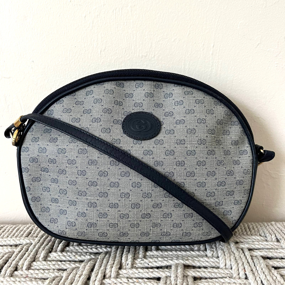GUCCI GG Plus Navy Canvas and Leather Crossbody Bag